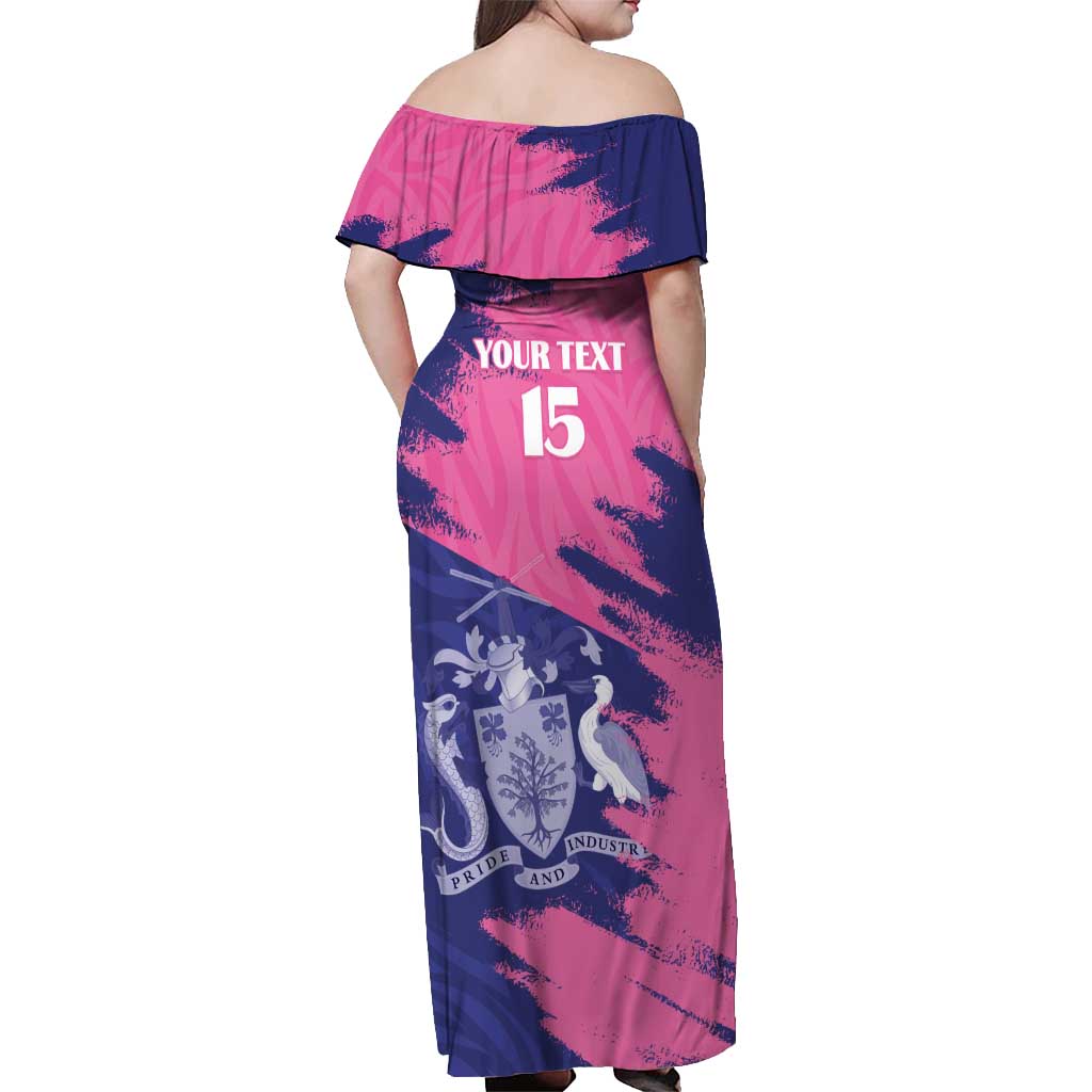 Custom Barbados Royals Cricket Off Shoulder Maxi Dress Coat Of Arms Pink - Blue Color