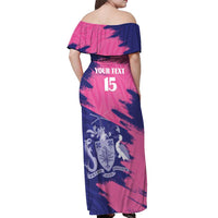 Custom Barbados Royals Cricket Off Shoulder Maxi Dress Coat Of Arms Pink - Blue Color