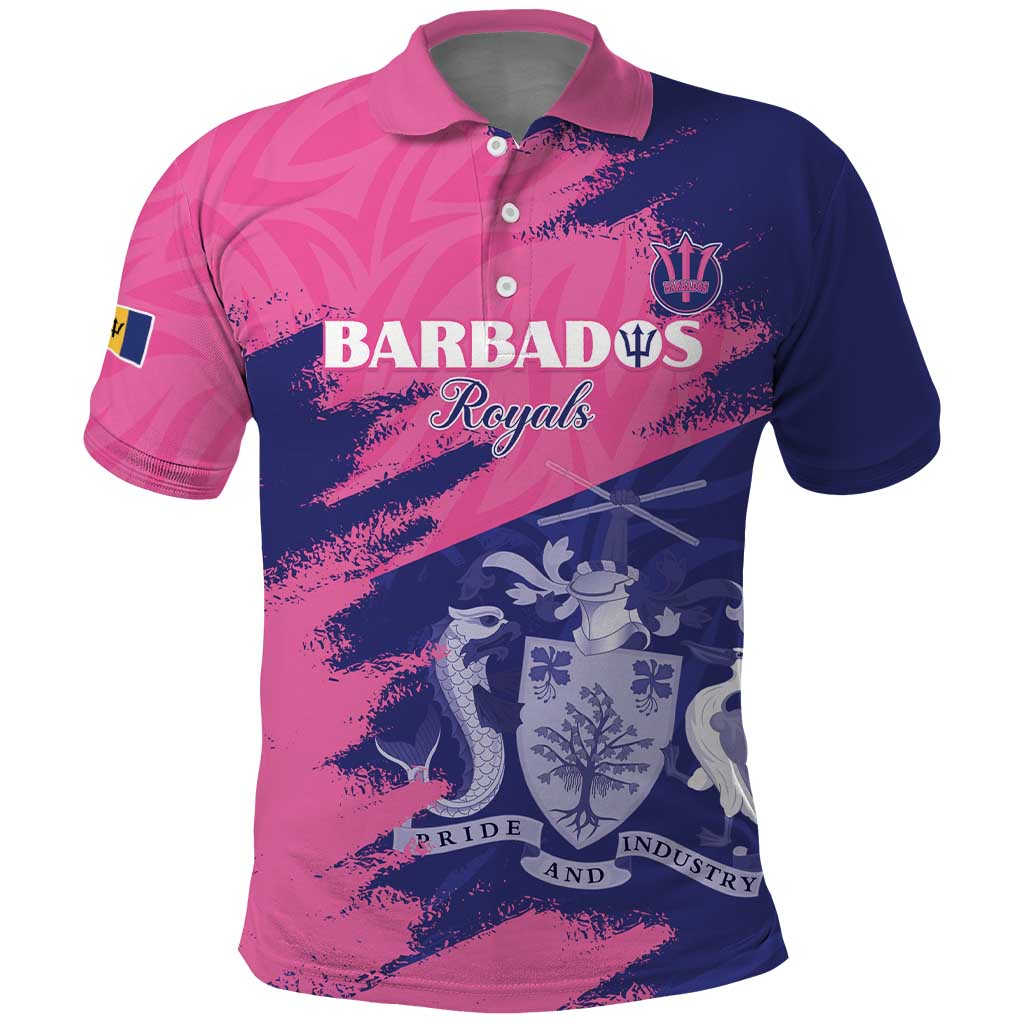 Custom Barbados Royals Cricket Polo Shirt Coat Of Arms Pink - Blue Color