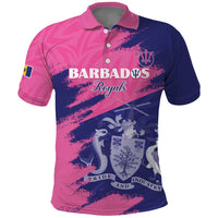 Custom Barbados Royals Cricket Polo Shirt Coat Of Arms Pink - Blue Color