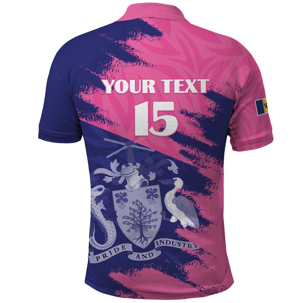 Custom Barbados Royals Cricket Polo Shirt Coat Of Arms Pink - Blue Color