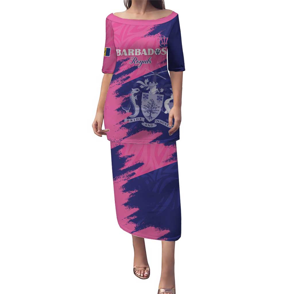 Custom Barbados Royals Cricket Puletasi Coat Of Arms Pink - Blue Color