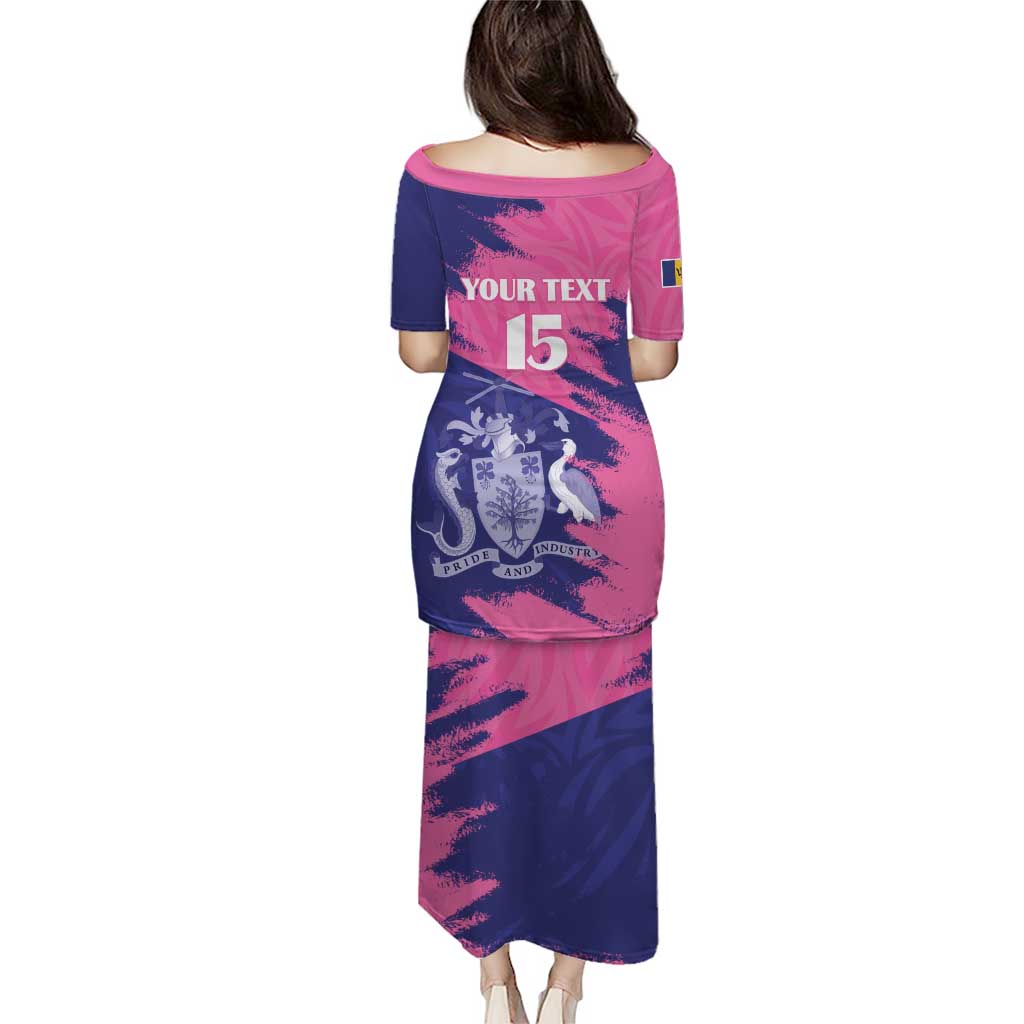 Custom Barbados Royals Cricket Puletasi Coat Of Arms Pink - Blue Color
