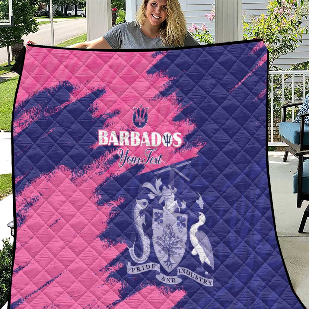 Custom Barbados Royals Cricket Quilt Coat Of Arms Pink - Blue Color