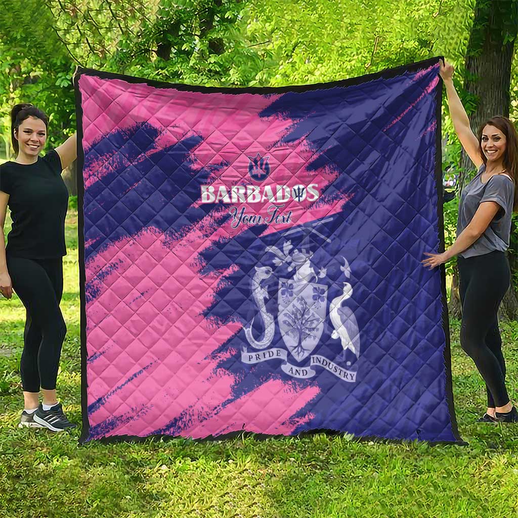 Custom Barbados Royals Cricket Quilt Coat Of Arms Pink - Blue Color