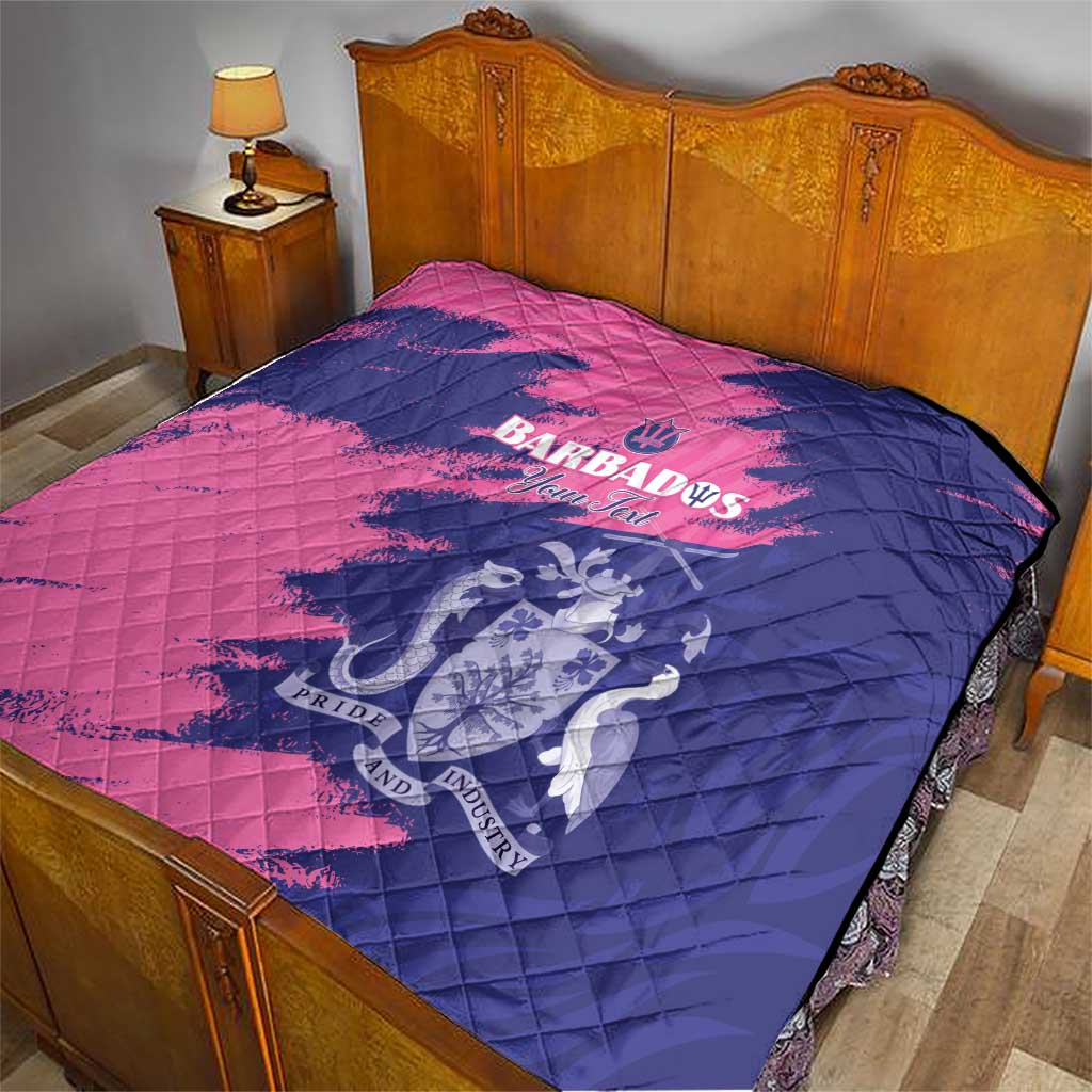 Custom Barbados Royals Cricket Quilt Coat Of Arms Pink - Blue Color