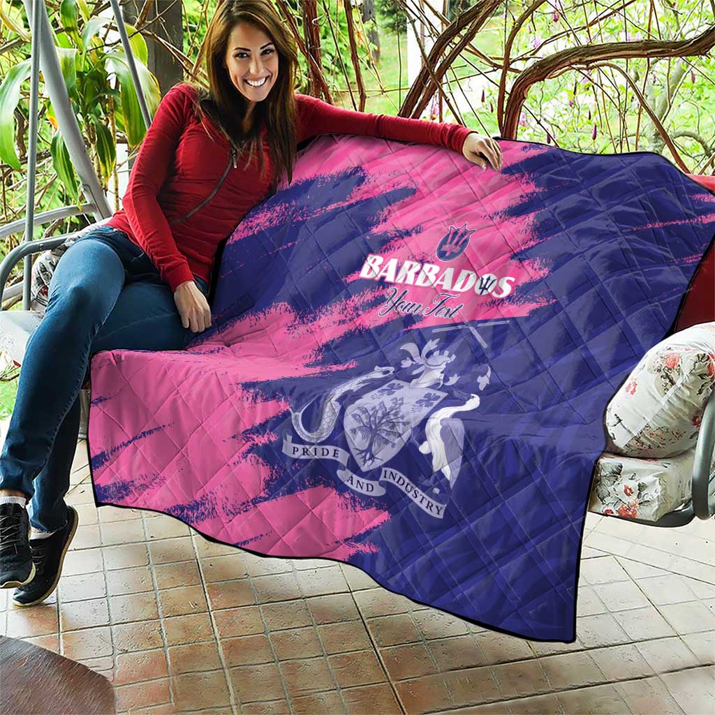 Custom Barbados Royals Cricket Quilt Coat Of Arms Pink - Blue Color