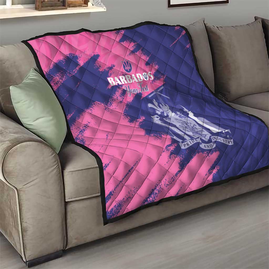 Custom Barbados Royals Cricket Quilt Coat Of Arms Pink - Blue Color