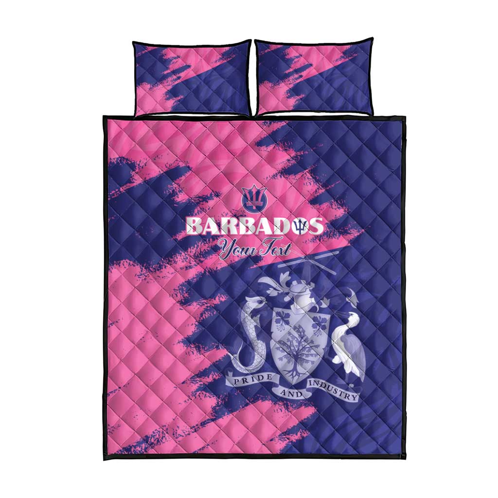 Custom Barbados Royals Cricket Quilt Bed Set Coat Of Arms Pink - Blue Color