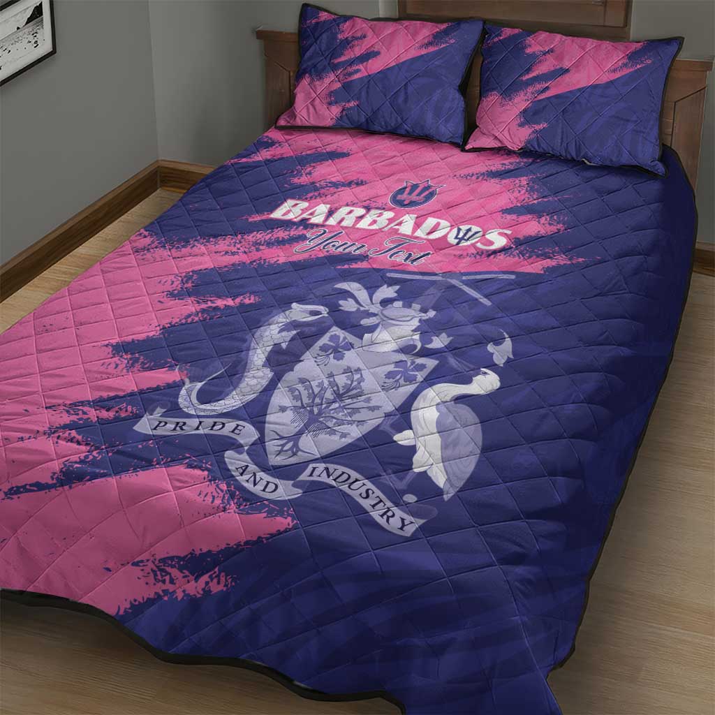 Custom Barbados Royals Cricket Quilt Bed Set Coat Of Arms Pink - Blue Color