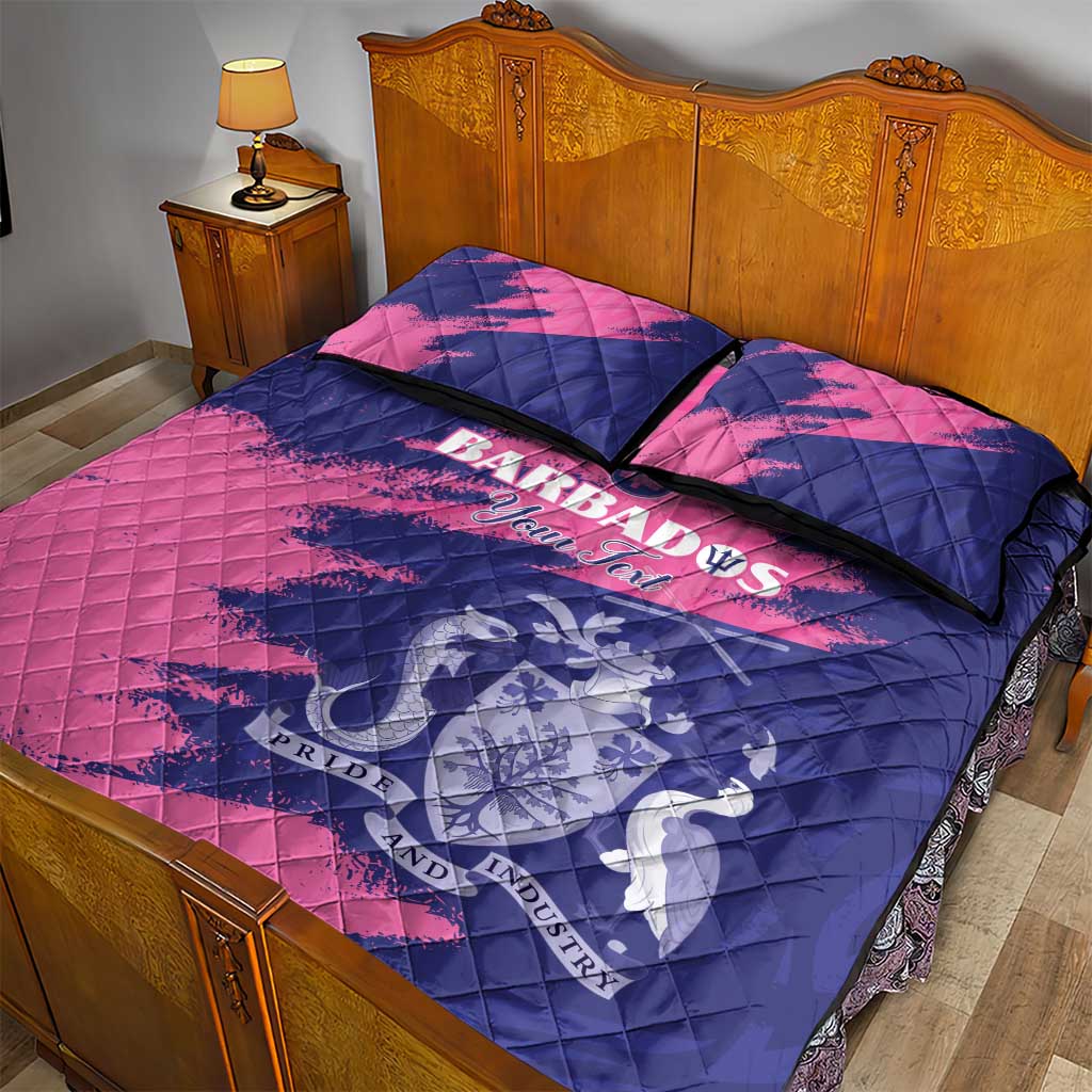Custom Barbados Royals Cricket Quilt Bed Set Coat Of Arms Pink - Blue Color