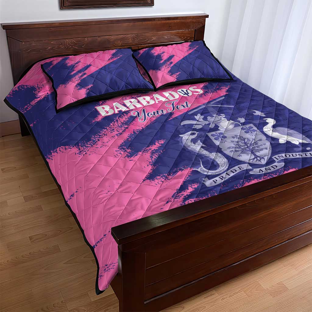 Custom Barbados Royals Cricket Quilt Bed Set Coat Of Arms Pink - Blue Color