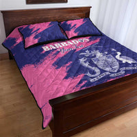 Custom Barbados Royals Cricket Quilt Bed Set Coat Of Arms Pink - Blue Color