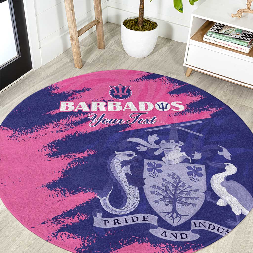 Custom Barbados Royals Cricket Round Carpet Coat Of Arms Pink - Blue Color