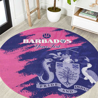 Custom Barbados Royals Cricket Round Carpet Coat Of Arms Pink - Blue Color