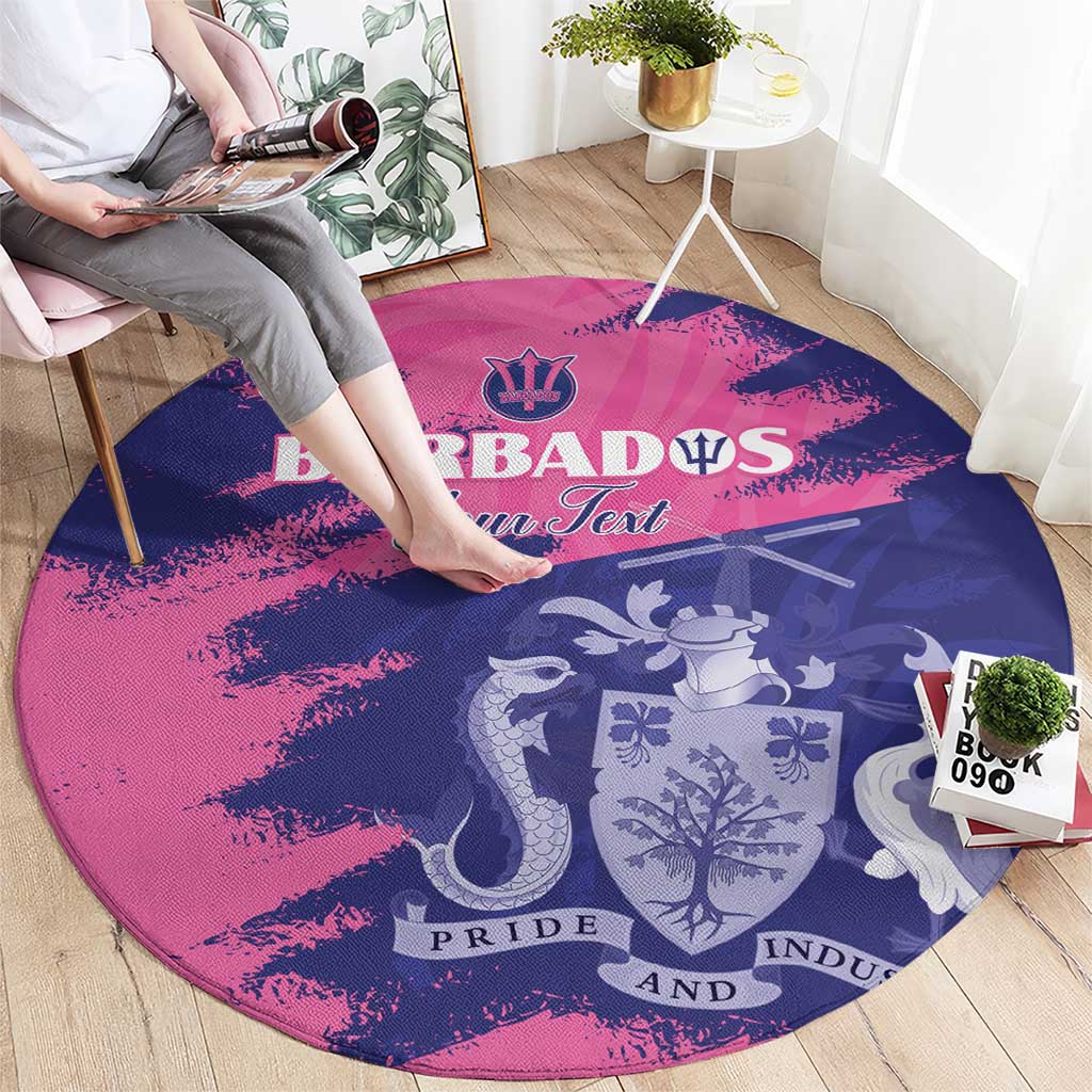 Custom Barbados Royals Cricket Round Carpet Coat Of Arms Pink - Blue Color