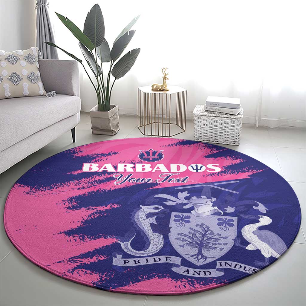 Custom Barbados Royals Cricket Round Carpet Coat Of Arms Pink - Blue Color