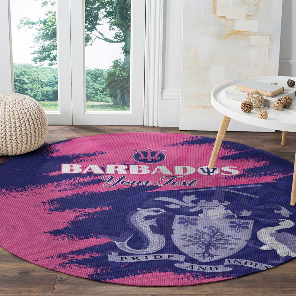 Custom Barbados Royals Cricket Round Carpet Coat Of Arms Pink - Blue Color