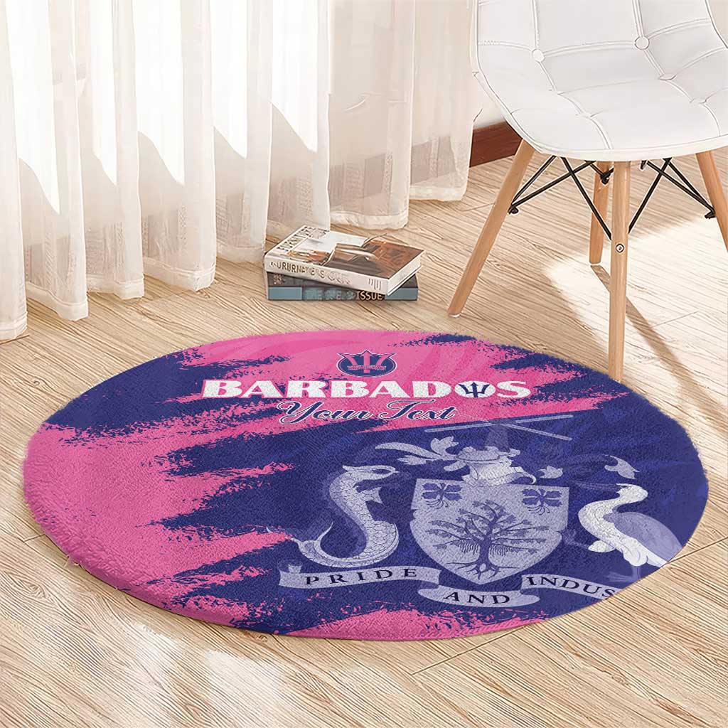 Custom Barbados Royals Cricket Round Carpet Coat Of Arms Pink - Blue Color