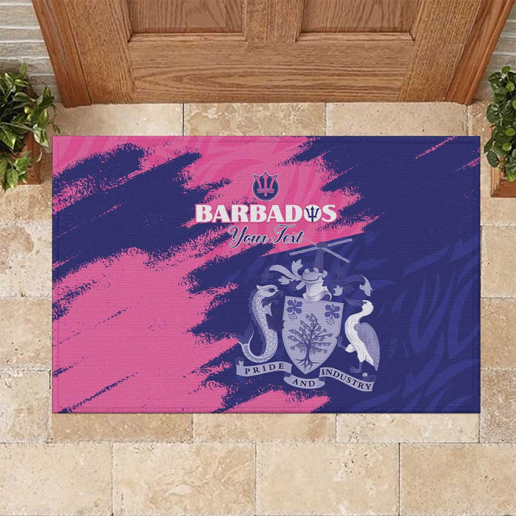 Custom Barbados Royals Cricket Rubber Doormat Coat Of Arms Pink - Blue Color