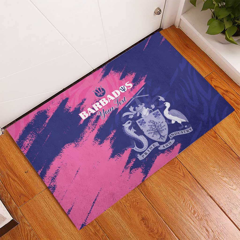 Custom Barbados Royals Cricket Rubber Doormat Coat Of Arms Pink - Blue Color