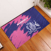 Custom Barbados Royals Cricket Rubber Doormat Coat Of Arms Pink - Blue Color