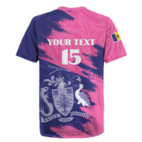 Custom Barbados Royals Cricket Rugby Jersey Coat Of Arms Pink - Blue Color