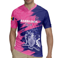 Custom Barbados Royals Cricket Rugby Jersey Coat Of Arms Pink - Blue Color