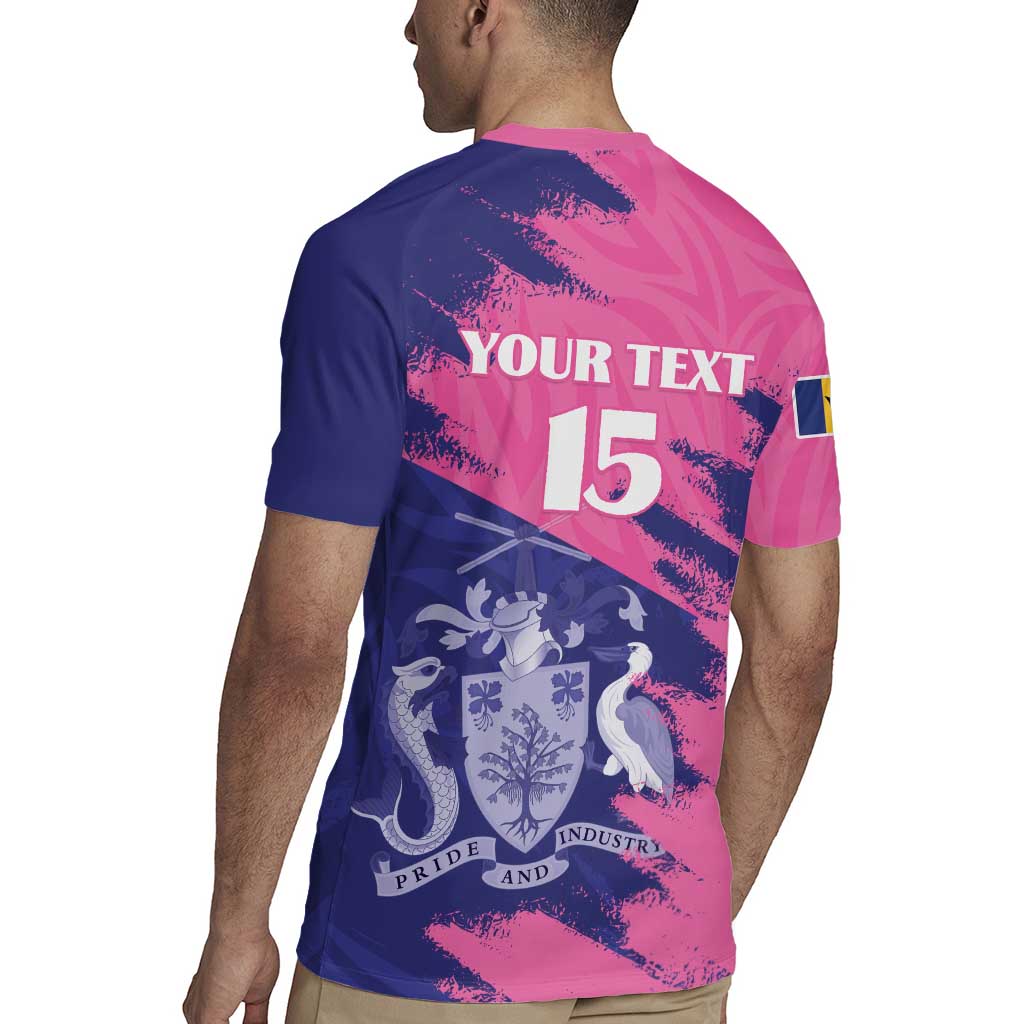 Custom Barbados Royals Cricket Rugby Jersey Coat Of Arms Pink - Blue Color