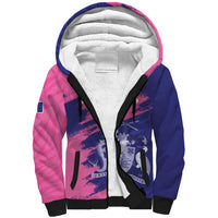 Custom Barbados Royals Cricket Sherpa Hoodie Coat Of Arms Pink - Blue Color