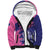 Custom Barbados Royals Cricket Sherpa Hoodie Coat Of Arms Pink - Blue Color