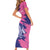 Custom Barbados Royals Cricket Short Sleeve Bodycon Dress Coat Of Arms Pink - Blue Color