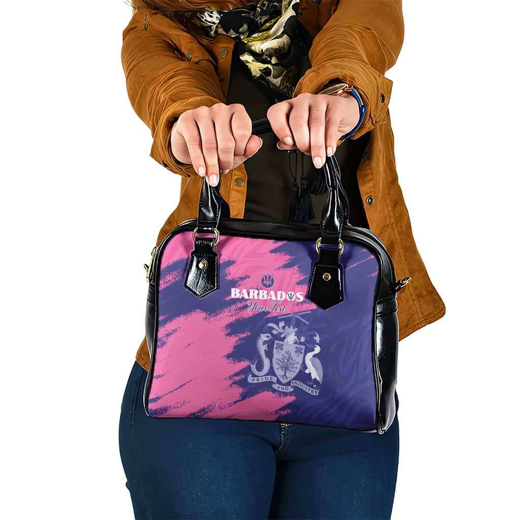 Custom Barbados Royals Cricket Shoulder Handbag Coat Of Arms Pink - Blue Color