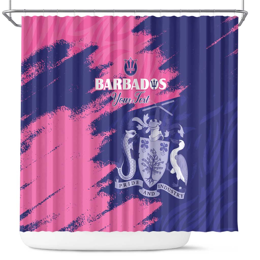Custom Barbados Royals Cricket Shower Curtain Coat Of Arms Pink - Blue Color