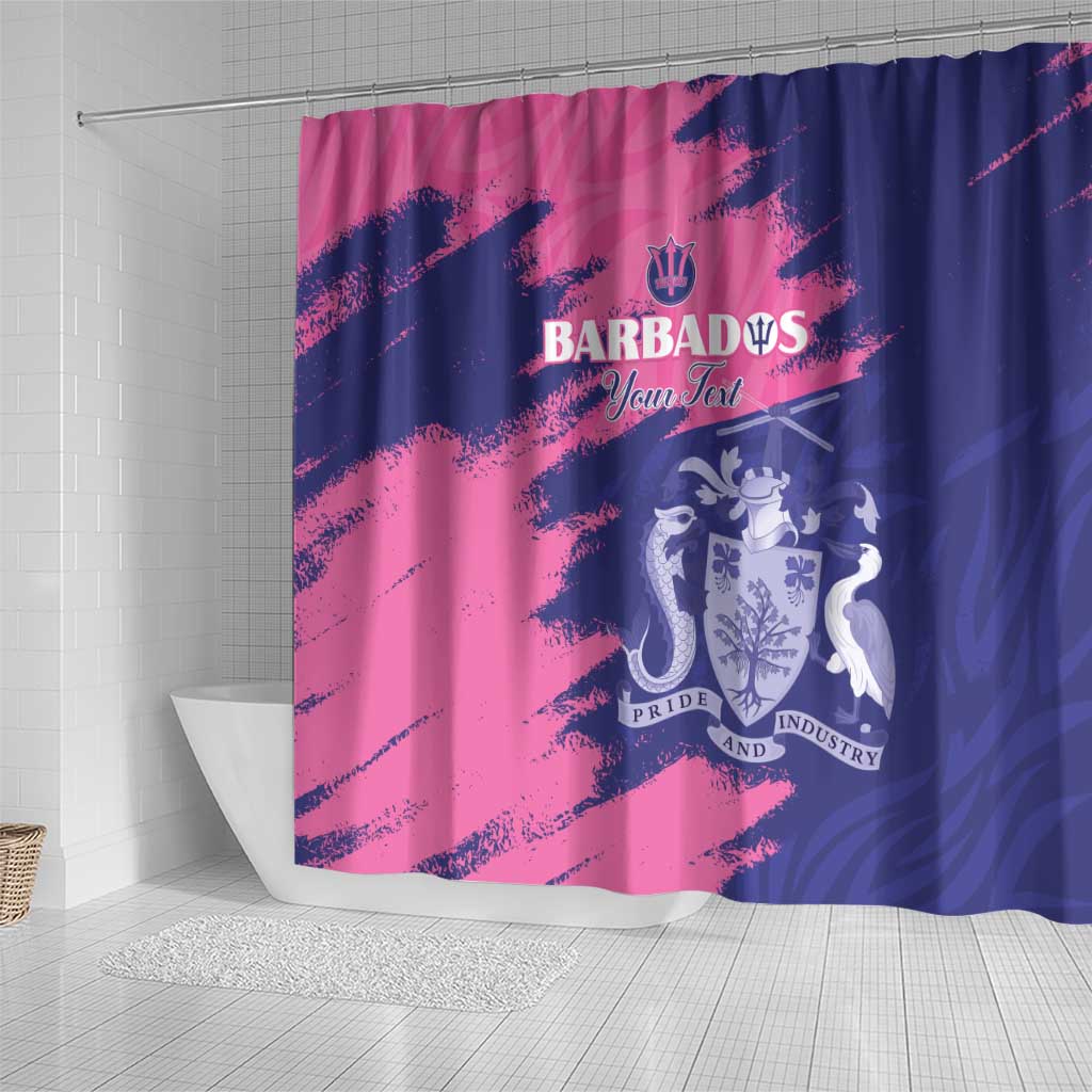 Custom Barbados Royals Cricket Shower Curtain Coat Of Arms Pink - Blue Color