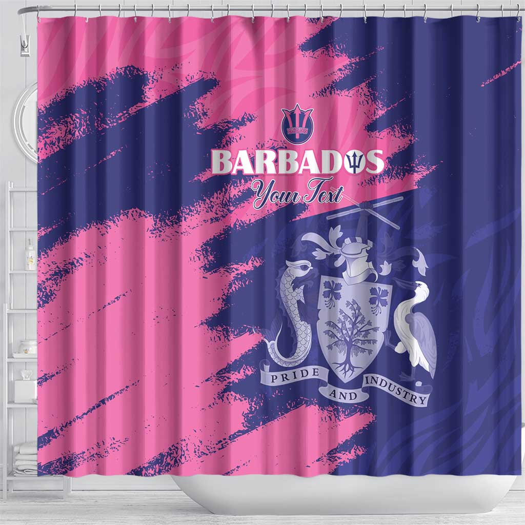 Custom Barbados Royals Cricket Shower Curtain Coat Of Arms Pink - Blue Color