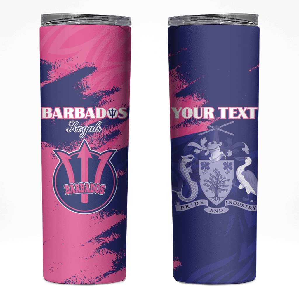 Custom Barbados Royals Cricket Skinny Tumbler Coat Of Arms Pink - Blue Color