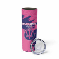 Custom Barbados Royals Cricket Skinny Tumbler Coat Of Arms Pink - Blue Color