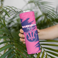 Custom Barbados Royals Cricket Skinny Tumbler Coat Of Arms Pink - Blue Color