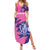 Custom Barbados Royals Cricket Summer Maxi Dress Coat Of Arms Pink - Blue Color