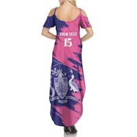 Custom Barbados Royals Cricket Summer Maxi Dress Coat Of Arms Pink - Blue Color