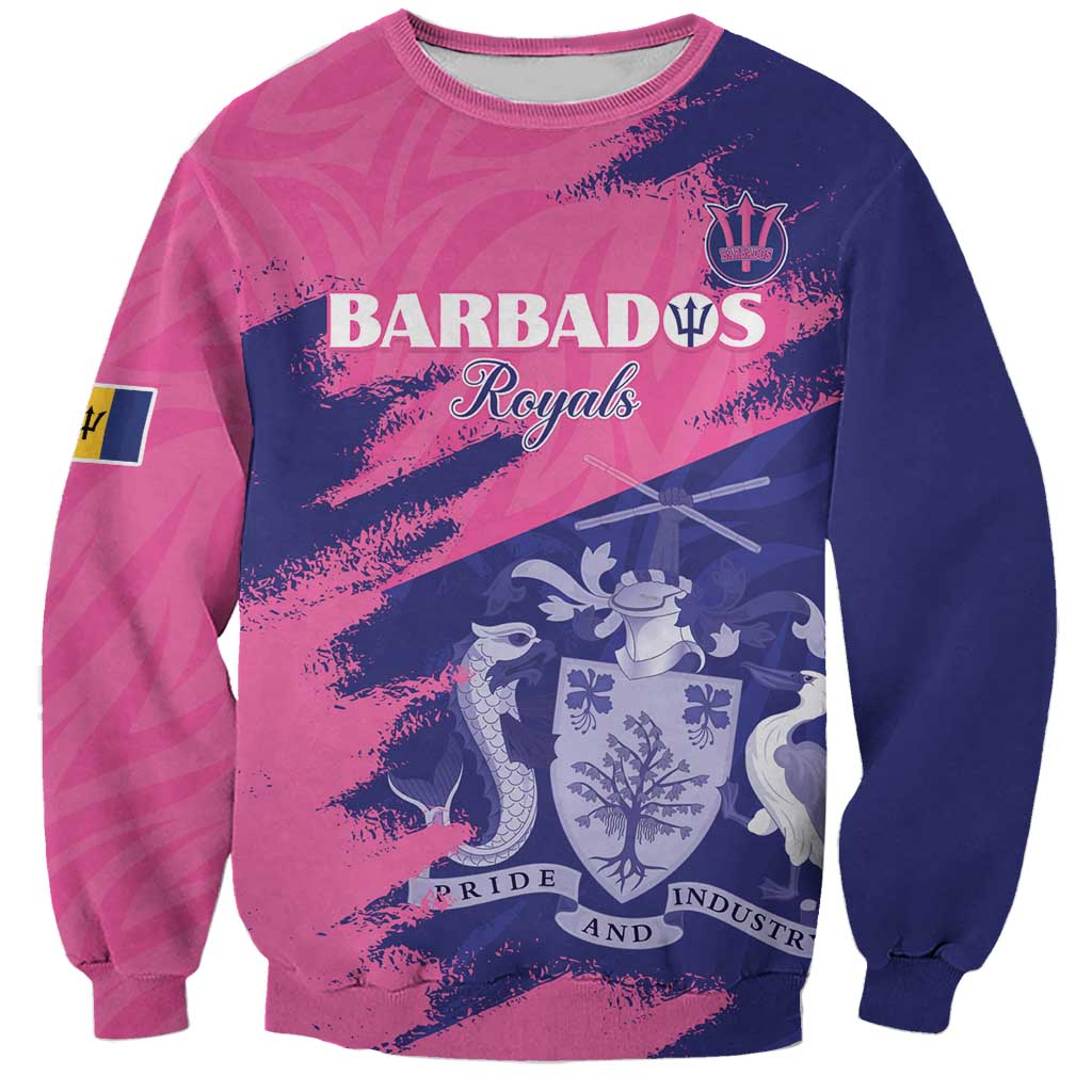 Custom Barbados Royals Cricket Sweatshirt Coat Of Arms Pink - Blue Color