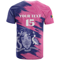 Custom Barbados Royals Cricket T Shirt Coat Of Arms Pink - Blue Color