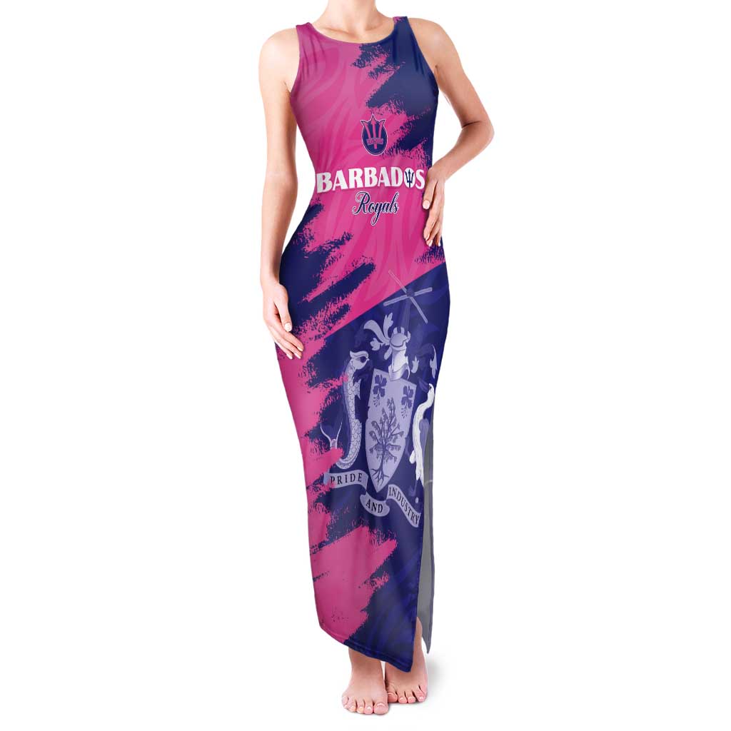 Custom Barbados Royals Cricket Tank Maxi Dress Coat Of Arms Pink - Blue Color