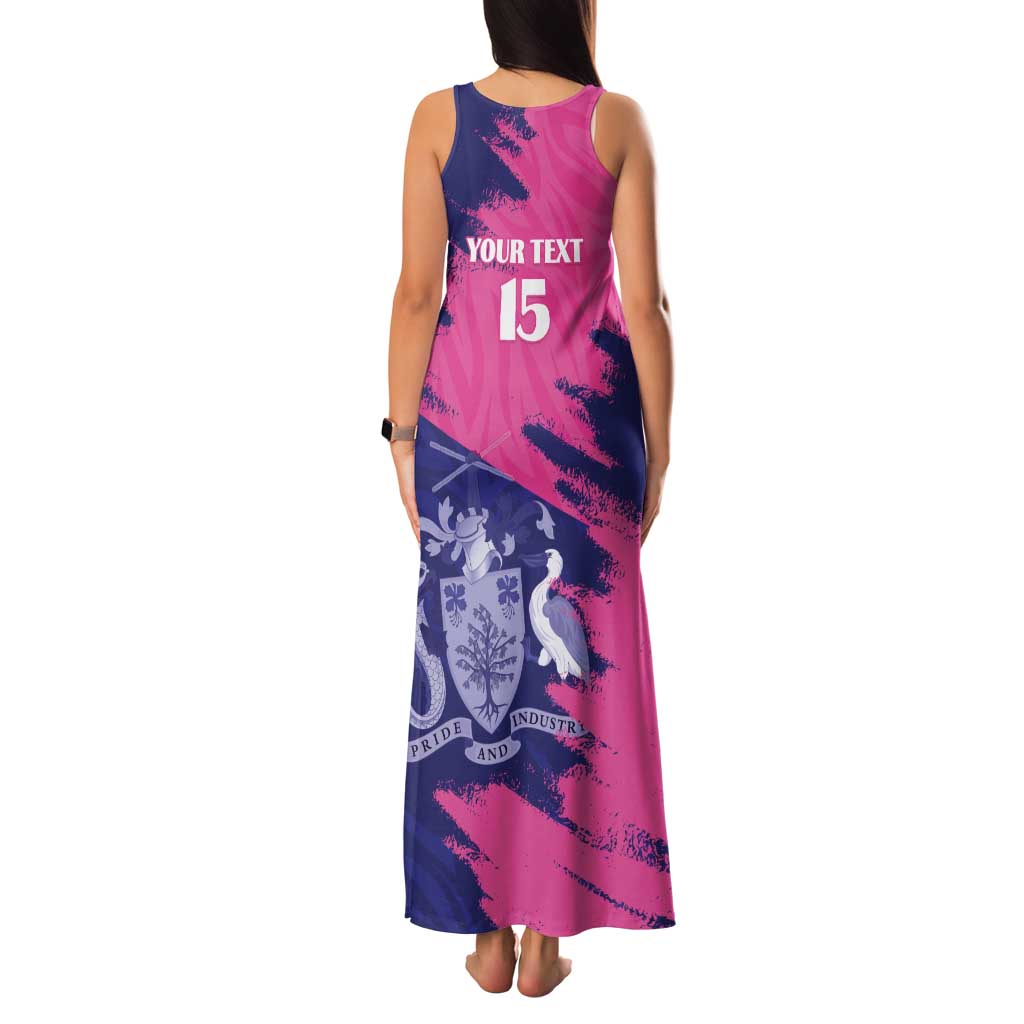 Custom Barbados Royals Cricket Tank Maxi Dress Coat Of Arms Pink - Blue Color