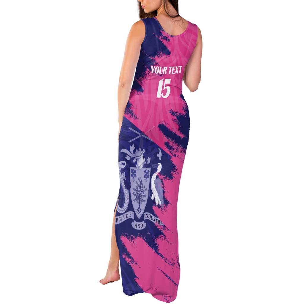 Custom Barbados Royals Cricket Tank Maxi Dress Coat Of Arms Pink - Blue Color