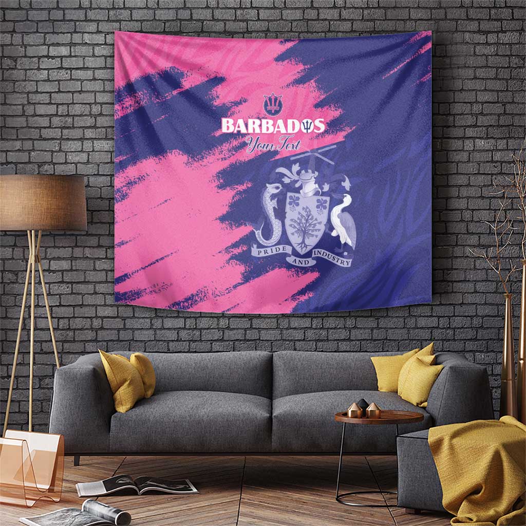 Custom Barbados Royals Cricket Tapestry Coat Of Arms Pink - Blue Color