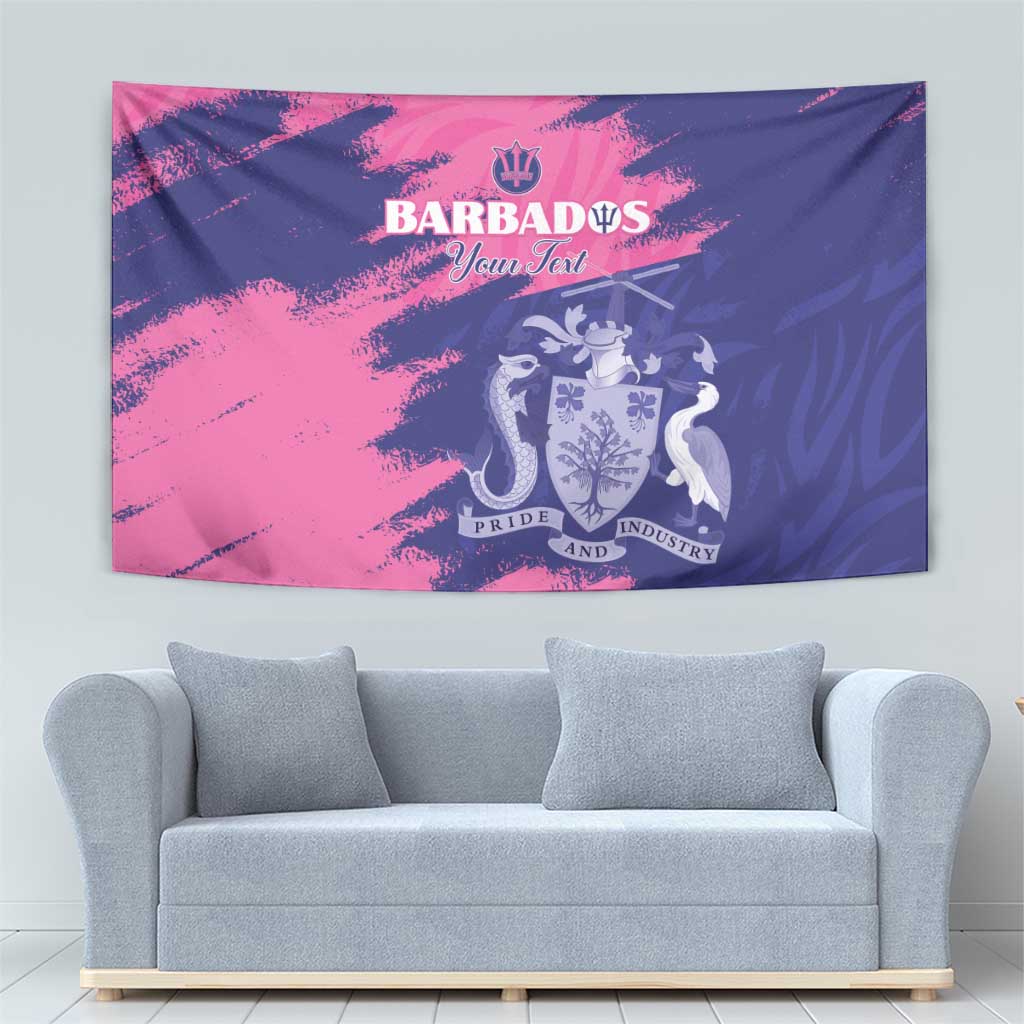 Custom Barbados Royals Cricket Tapestry Coat Of Arms Pink - Blue Color