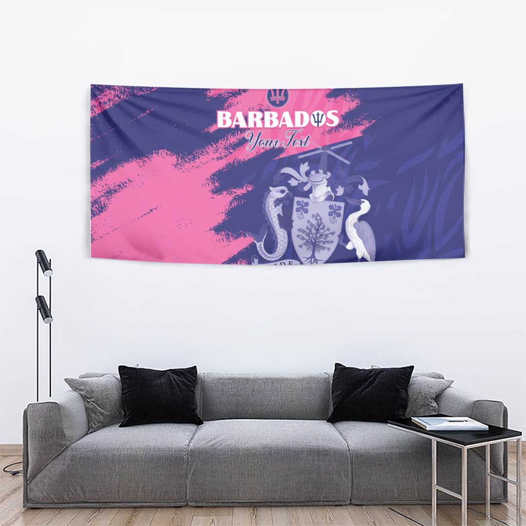 Custom Barbados Royals Cricket Tapestry Coat Of Arms Pink - Blue Color