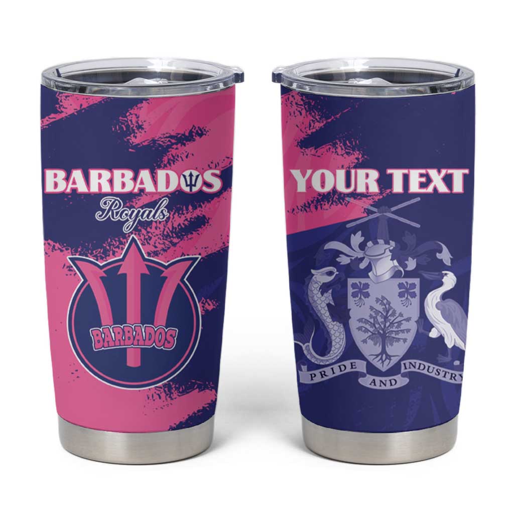 Custom Barbados Royals Cricket Tumbler Cup Coat Of Arms Pink - Blue Color
